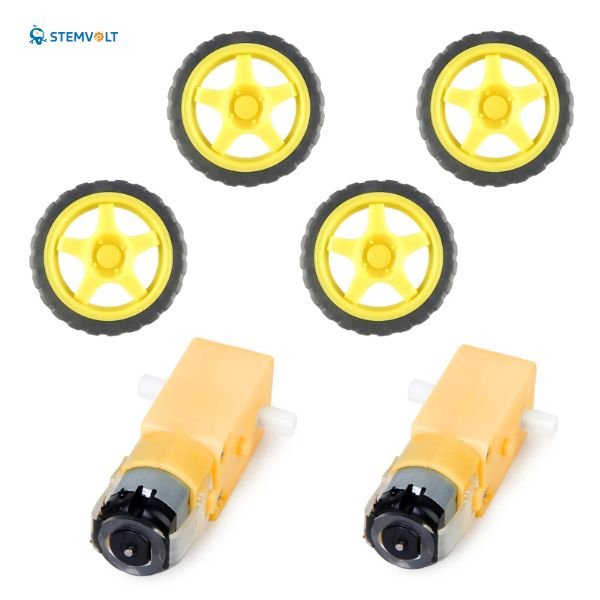Dual Shaft DC BO Motor with 65mm Yellow Wheels