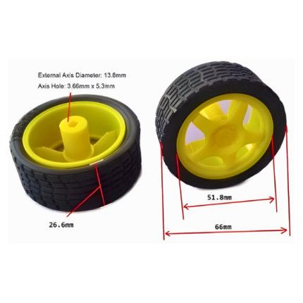 65mm Robot Wheel Durable Rubber Tire-For BO Motors-Black And Yellow (Pack Of 2)