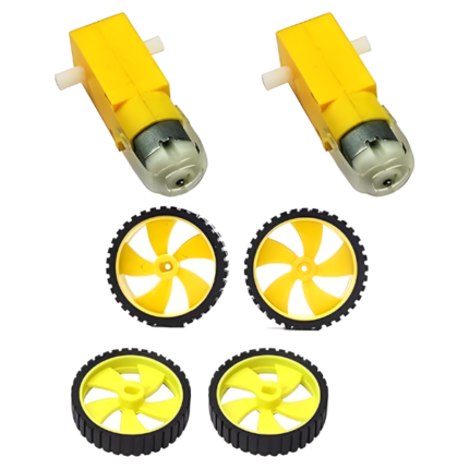 DC Motor Dual Shaft & 45mm Yellow Wheels 2 x Gear Motor & 4 x Wheel Kit