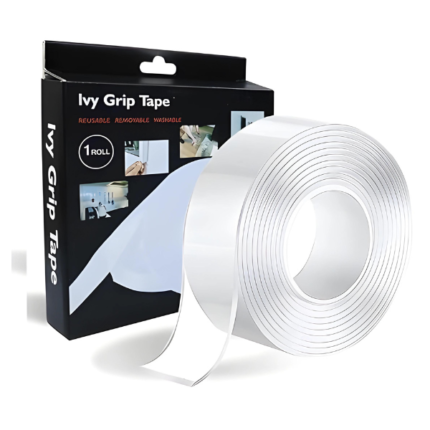 Ivy Grip Double Sided Tape Heavy Duty - (2mm - 3m - Roll 1) Transparent Strong Washable Reusable Anti Slip Nano Tape, Size 3 MM (Clear)