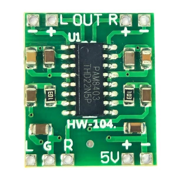 PAM8403 5V Two Channel Stereo Audio Amplifier Module HW-104 for DIY audio projects.