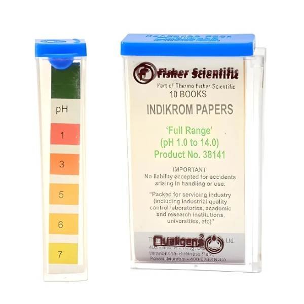 Ph Indicator Paper Fisher Scientific covering full range 1 to 14. Ideal for lab use