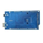 Arduino MEGA 2560 CH340 board backside with PCB traces, solder pads, and connector layout