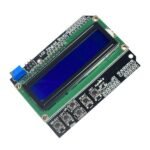 arduino shield layout showing 16x2 LCD screen and push button keypad controls