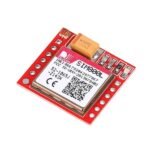 UART serial interface pins close-up on SIM800L board for AT command and serial monitor connection