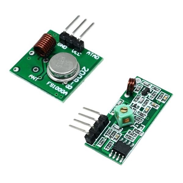 315MHz RF transmitter and receiver wireless module pair showing both boards side by side