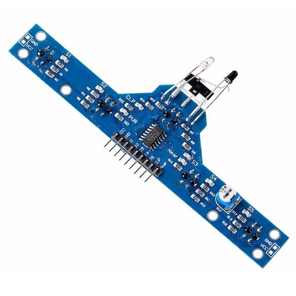 BFD-1000 Five Channel Infrared Tracking Sensor Module showing five IR sensor pairs on PCB front