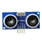 HC-SR04 ultrasonic sensor datasheet compatible module close up showing transducer pair pin labels