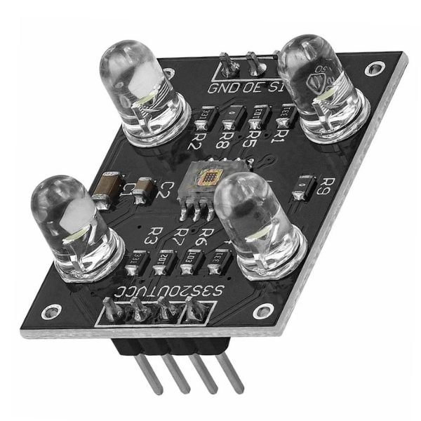 TCS3200 color recognition sensor module PCB with RGB LEDs and output pins front view