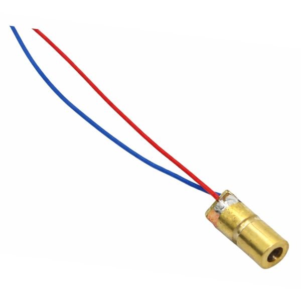 Mini laser dot module 120mm power lead with 5V red and black wire close up