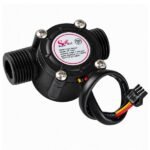Flow sensor yf s201 plastic body showing 20mm outer diameter pipe fitting and outlet port