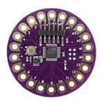 Arduino LilyPad ATmega328P compatible wearable board for DIY e-textile and wearable projects.