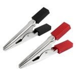 Alligator crocodile clips red & black pair for safe electrical testing and DIY electronics.