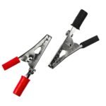 Alligator crocodile clips red & black pair for safe electrical testing and DIY electronics.