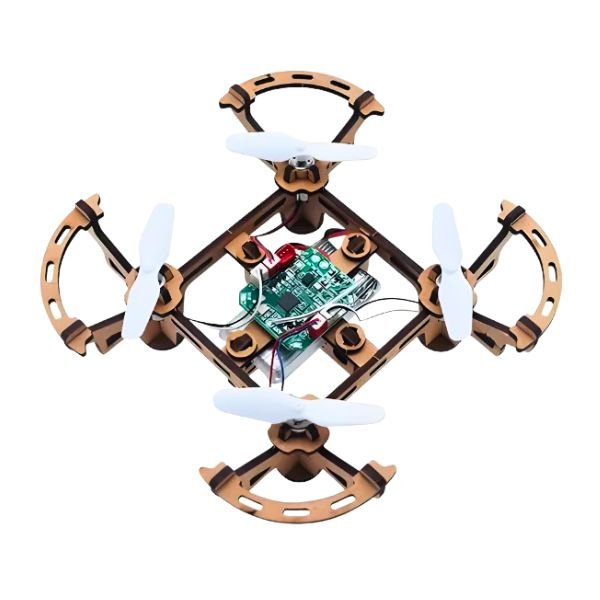 RC XYQ-1 wooden drone kit assembled for beginners learning basic quadcopter building skills.