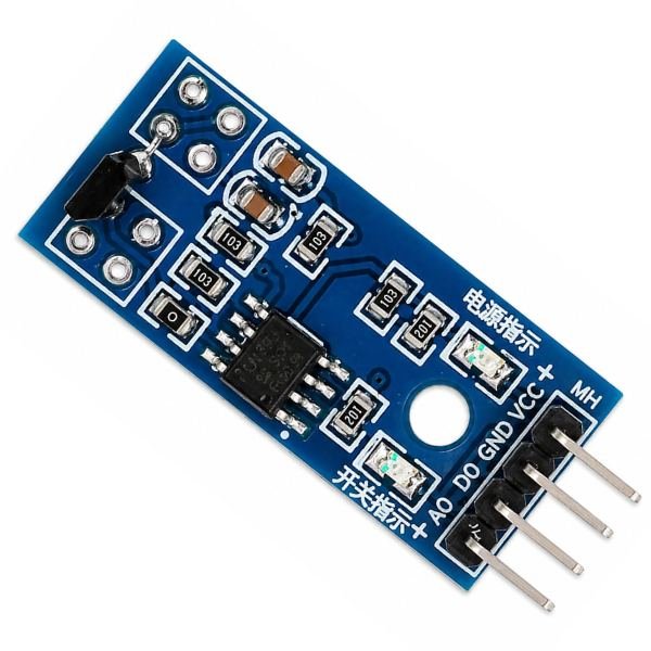 A3144 Hall Effect Sensor Module front view showing chip PCB and 4-pin header