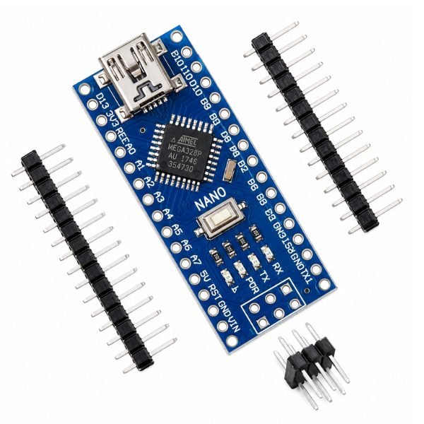 arduino nano board layout showing SMD components and pin headers on compact development board