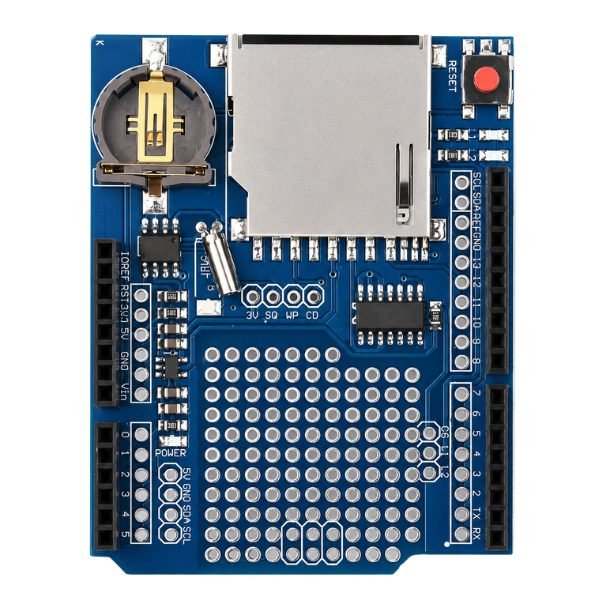 Data Logger Shield for Arduino Uno Mega SD card RTC front view