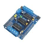 Arduino L293D Motor Driver Shield with dual IC chips, terminal blocks, and pin headers