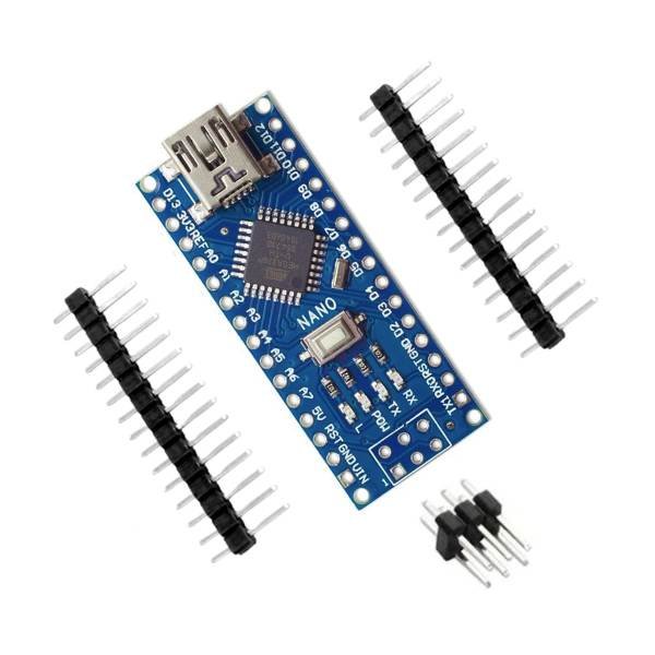 Arduino Nano R3 Compatible Board with CH340 SMD chip, mini USB port, and compact pin headers