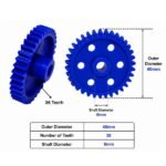 Spur gear 40mm 36 teeth 6mm bore blue plastic top view