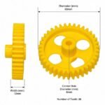 Spur gear 60mm 38 teeth 12mm wide 6mm bore yellow