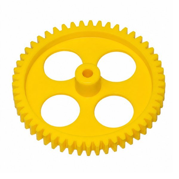 Plastic Spur Gear 80mm 56 Teeth Yellow DIY Kit front view