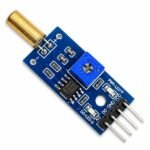 Tilt Sensor Module For Arduino front view showing ball tilt switch housing and 4-pin header on white background
