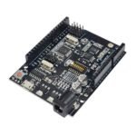 Arduino UNO R3 with Wi-Fi ATmega328P + ESP8266 NodeMCU board with USB port, ESP module, and headers