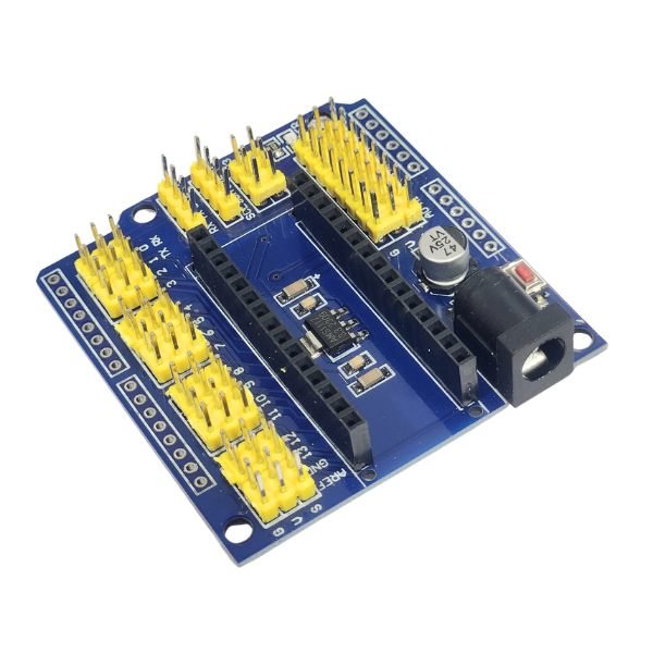 Nano 328P Expansion Adapter Board with IO Shield featuring Nano slot, pin headers, and screw terminals