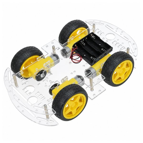 4WD Double Layer Robot Car Chassis Kit fully assembled with four wheels and dual-layer metal frame