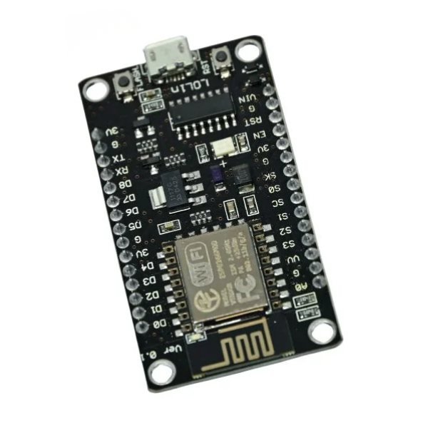 NodeMCU ESP8266 CH340 WiFi Development Board front view with micro USB and GPIO pins