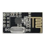 nrf24l01 wireless module back view showing PCB solder pads decoupling capacitor and module labeling