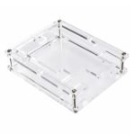 Transparent Acrylic Case for Arduino UNO R3 with assembled enclosure, cutouts for ports, and mounting screws