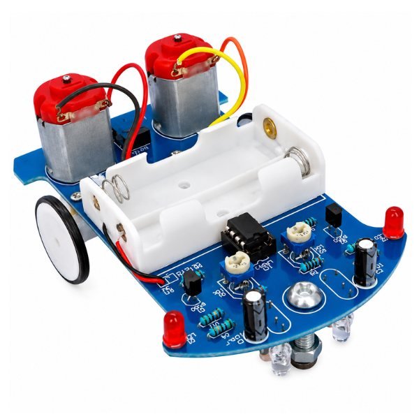 DIY D2-5 Intelligent Tracking Line Car Kit fully assembled with sensors, wheels, and circuit board for line following