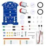 top view of DIY D2-5 Intelligent Tracking Line Car Kit showing wheel placement and sensor connections