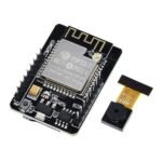 OV2640 Camera Module close-up mounted on esp32 cam board showing lens and connector
