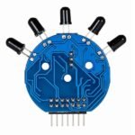 Close-up of five IR photodiode sensors and analog digital output pins on flame detector board