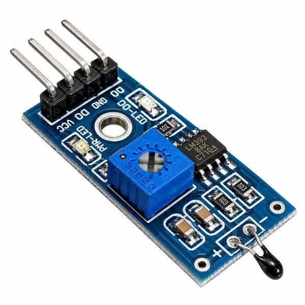 10K Thermistor Temperature Sensor Module 4 pin showing NTC sensor head and LM393 IC on PCB board