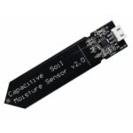 Capacitive soil moisture sensor probe showing fully coated PCB surface for corrosion-free burial