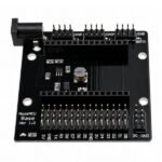 esp8266 baseboard showing GPIO headers and power rails layout close-up