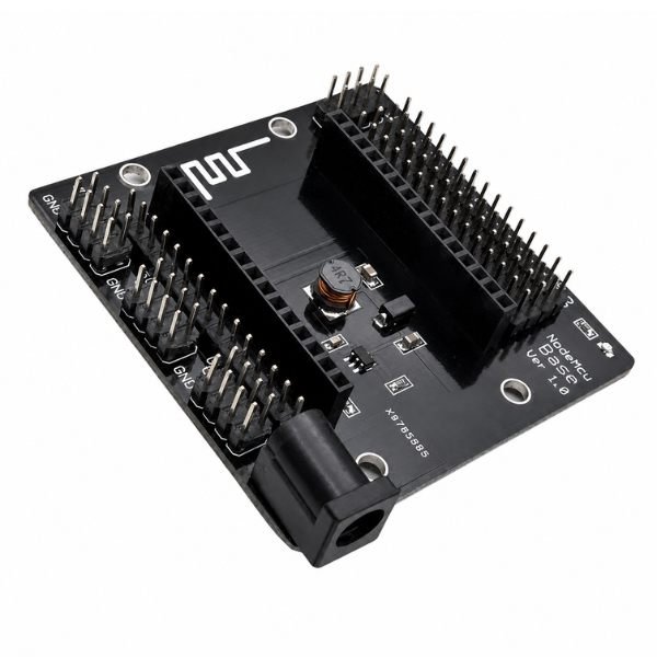 esp8266 baseboard showing GPIO headers and power rails layout close-up