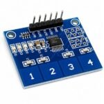 TTP224 4 channel touch sensor back view showing PCB layout TTP224 IC and output pin labels