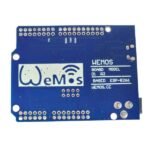 Wemos D1 R2 ESP8266 board backside with PCB traces, solder pads, and connector points