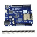 nodemcu esp8266 module section on Wemos D1 R2 board showing WiFi chip and antenna area