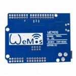 Wemos D1 R2 ESP8266 board backside with PCB traces, solder pads, and connector points