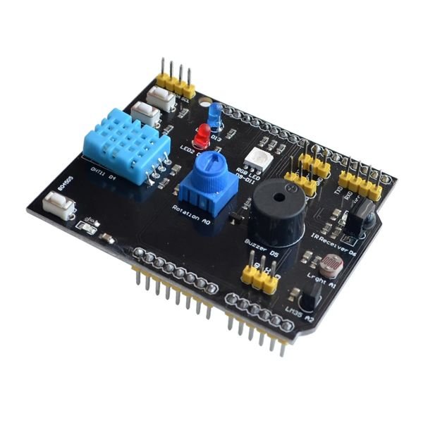 9 in 1 Multi Function Expansion Shield for Arduino with LED display, buttons, buzzer, and connectors