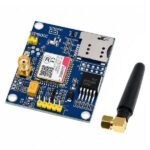 SIM800C GSM GPRS TTL Module front PCB view with SMA antenna connector and SIM card slot