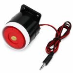 12V siren horn side view showing horn opening and mounting base with wire exit point