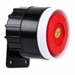 120dB alarm siren back view showing ABS plastic housing and red black wire color coding